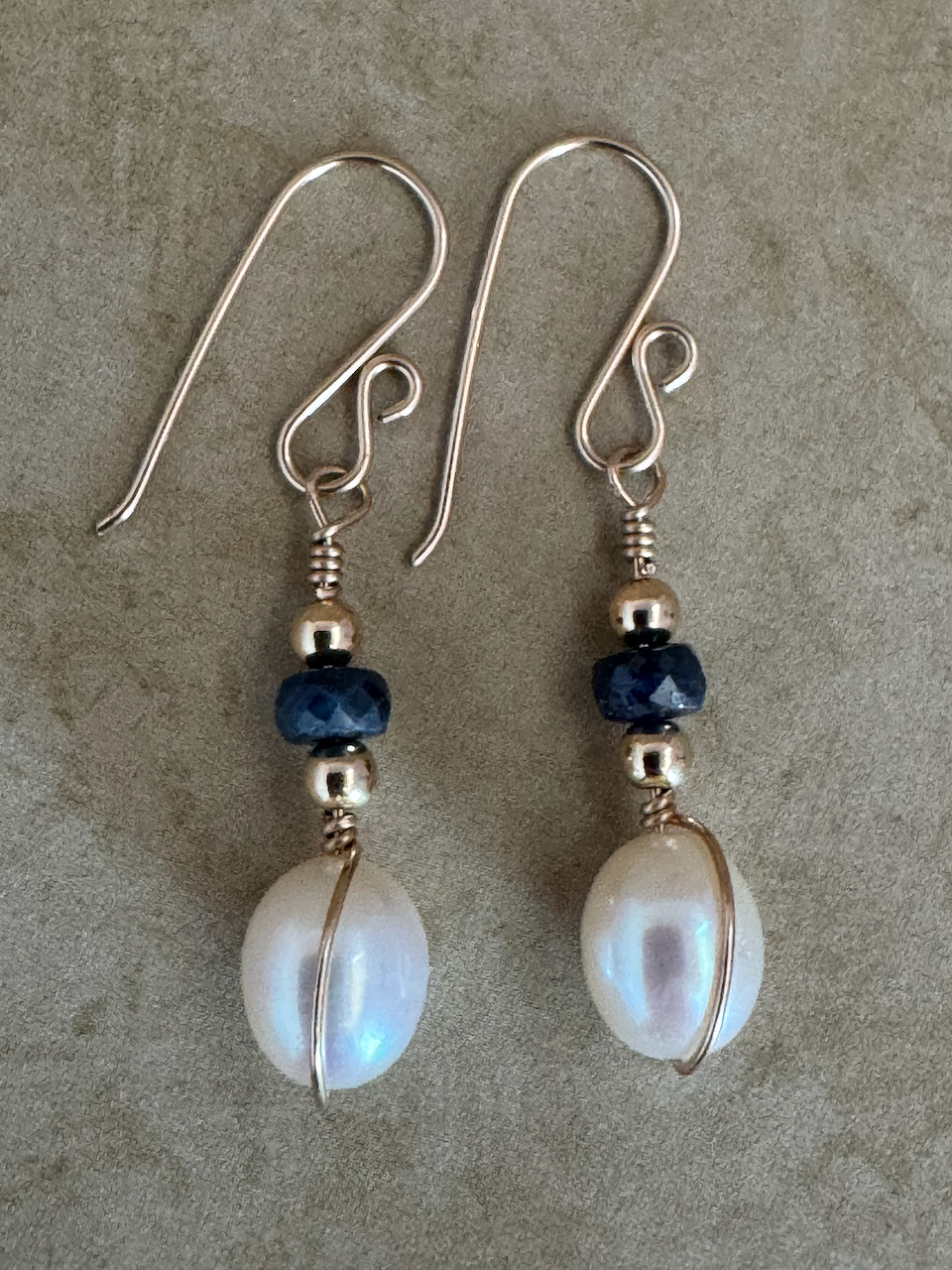 Gold-Filled Sapphire Pearl Drop Earrings