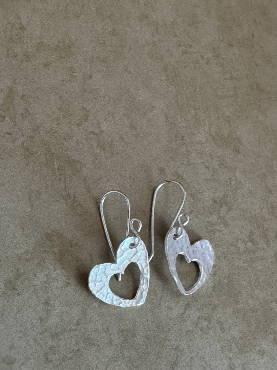 Fine Silver Open Heart Hammered Drops