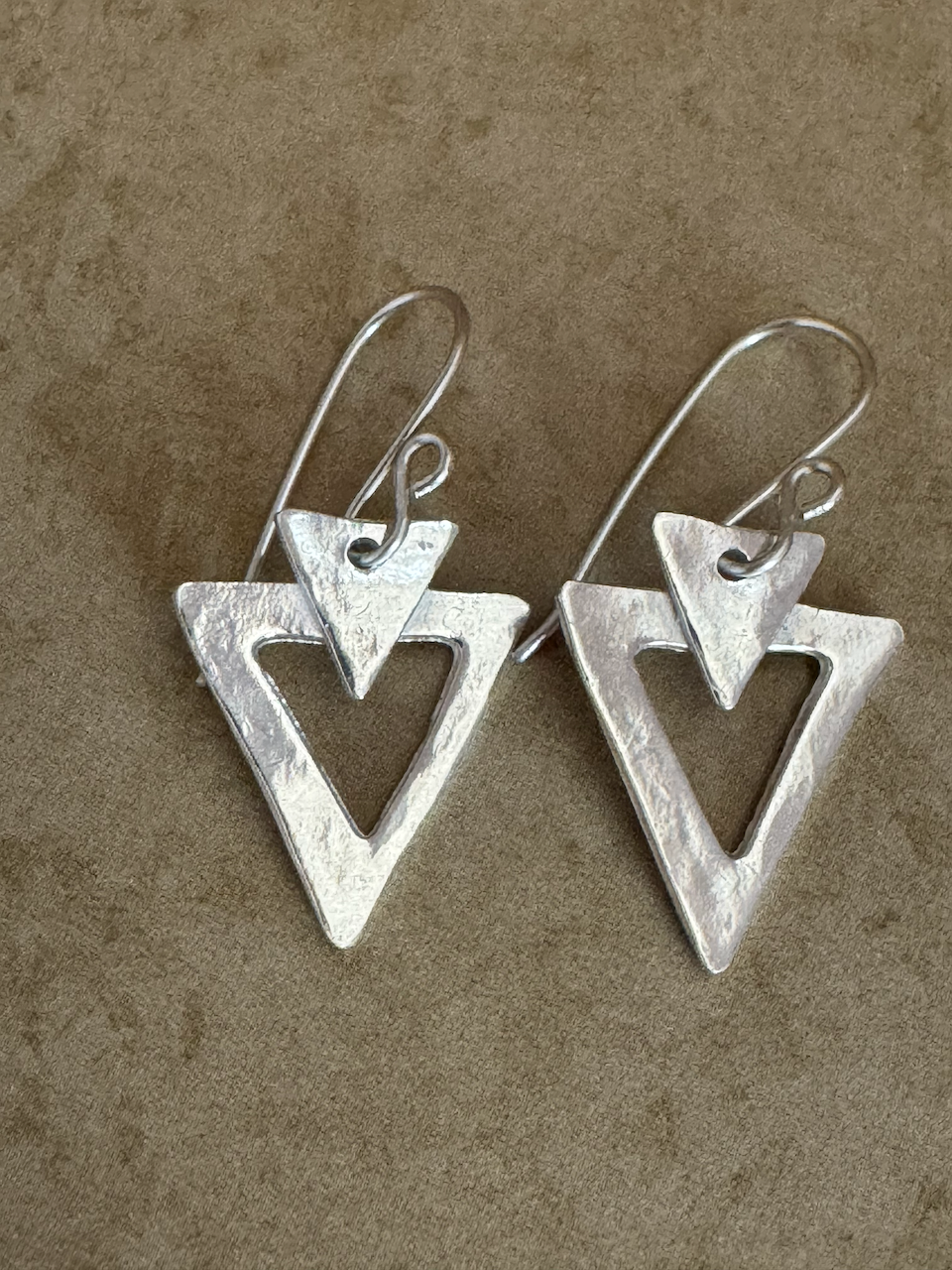 Fine Silver Double Triangle Earrings