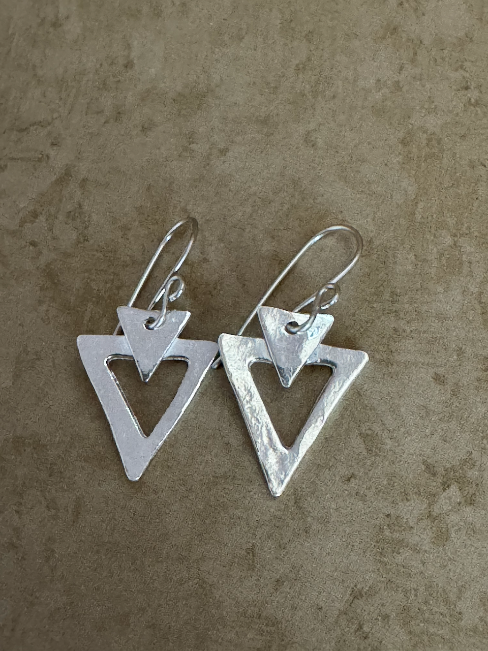 Fine Silver Double Triangle Earrings