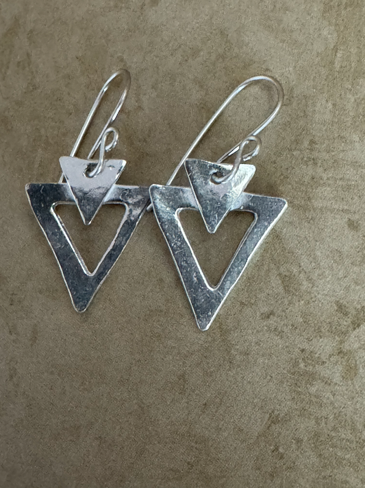 Fine Silver Double Triangle Earrings