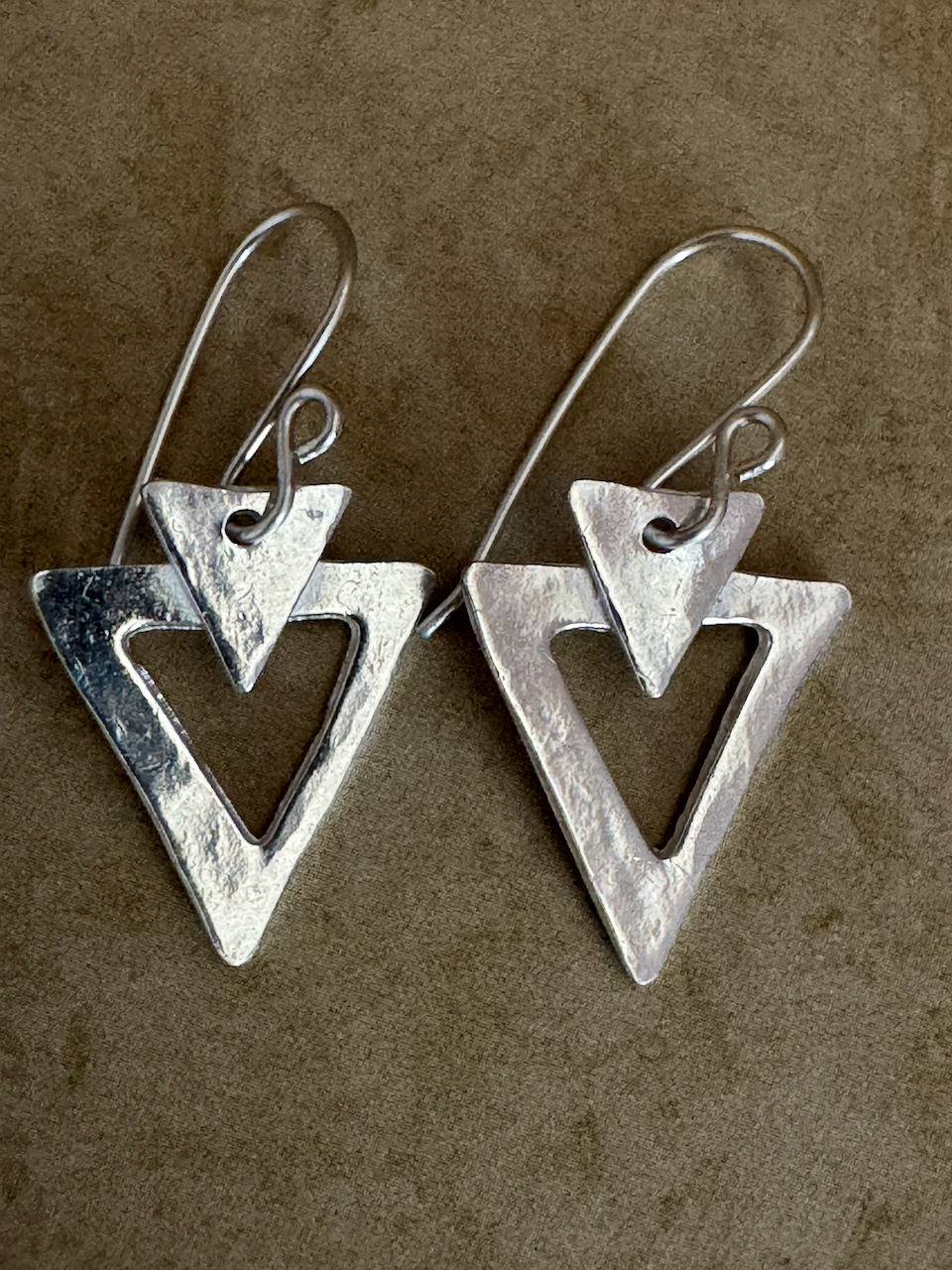 Fine Silver Double Triangle Earrings