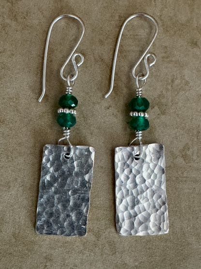Fine and Sterling Silver Drops with Faceted Green Onyx