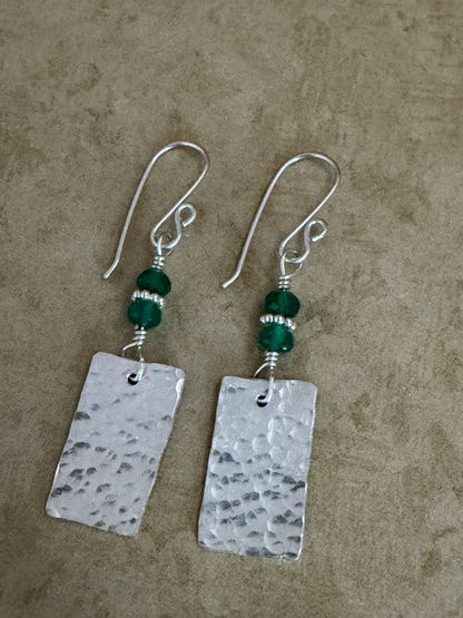 Fine and Sterling Silver Drops with Faceted Green Onyx