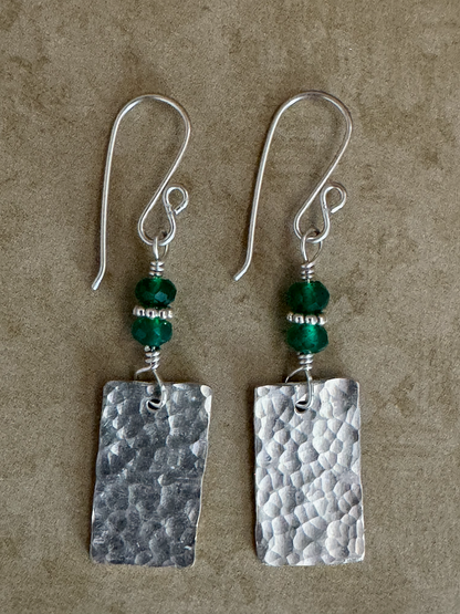 Fine and Sterling Silver Drops with Faceted Green Onyx