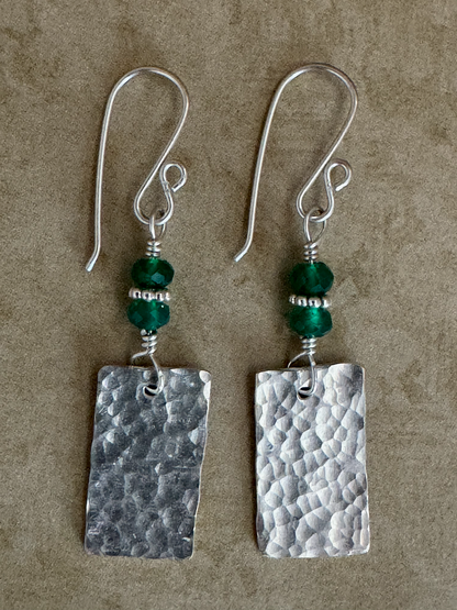 Fine and Sterling Silver Drops with Faceted Green Onyx