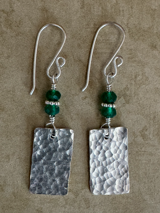 Fine and Sterling Silver Drops with Faceted Green Onyx
