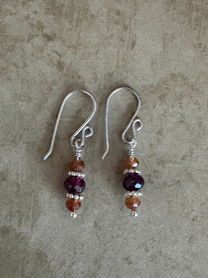 Sterling Silver Rhodolite and Hessonite Garnet Simple Drops