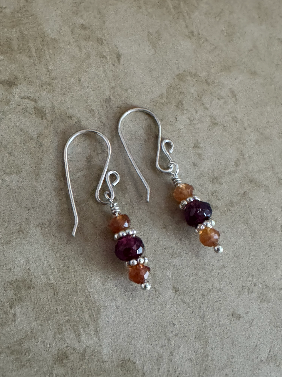 Sterling Silver Rhodolite and Hessonite Garnet Simple Drops