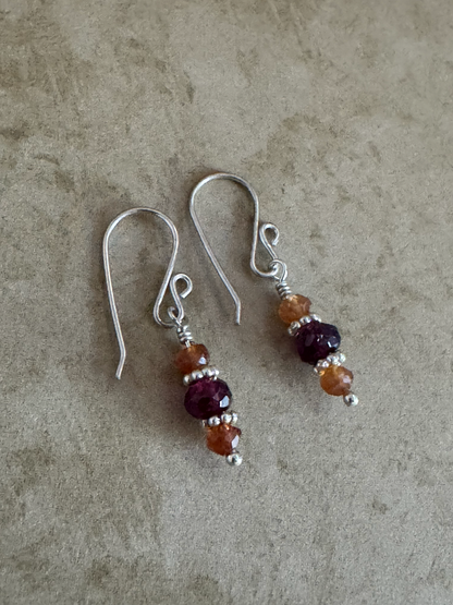 Sterling Silver Rhodolite and Hessonite Garnet Simple Drops