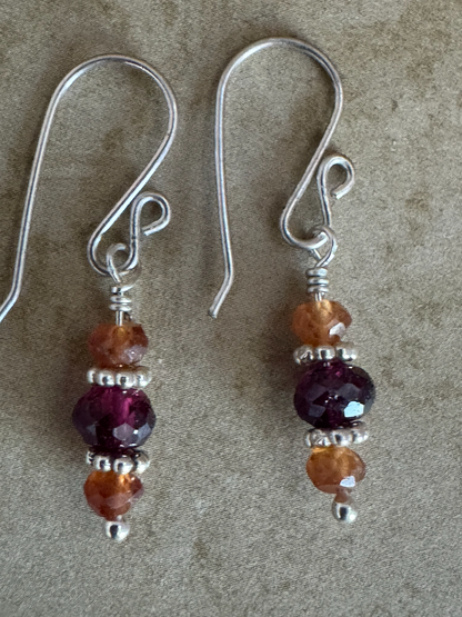 Sterling Silver Rhodolite and Hessonite Garnet Simple Drops