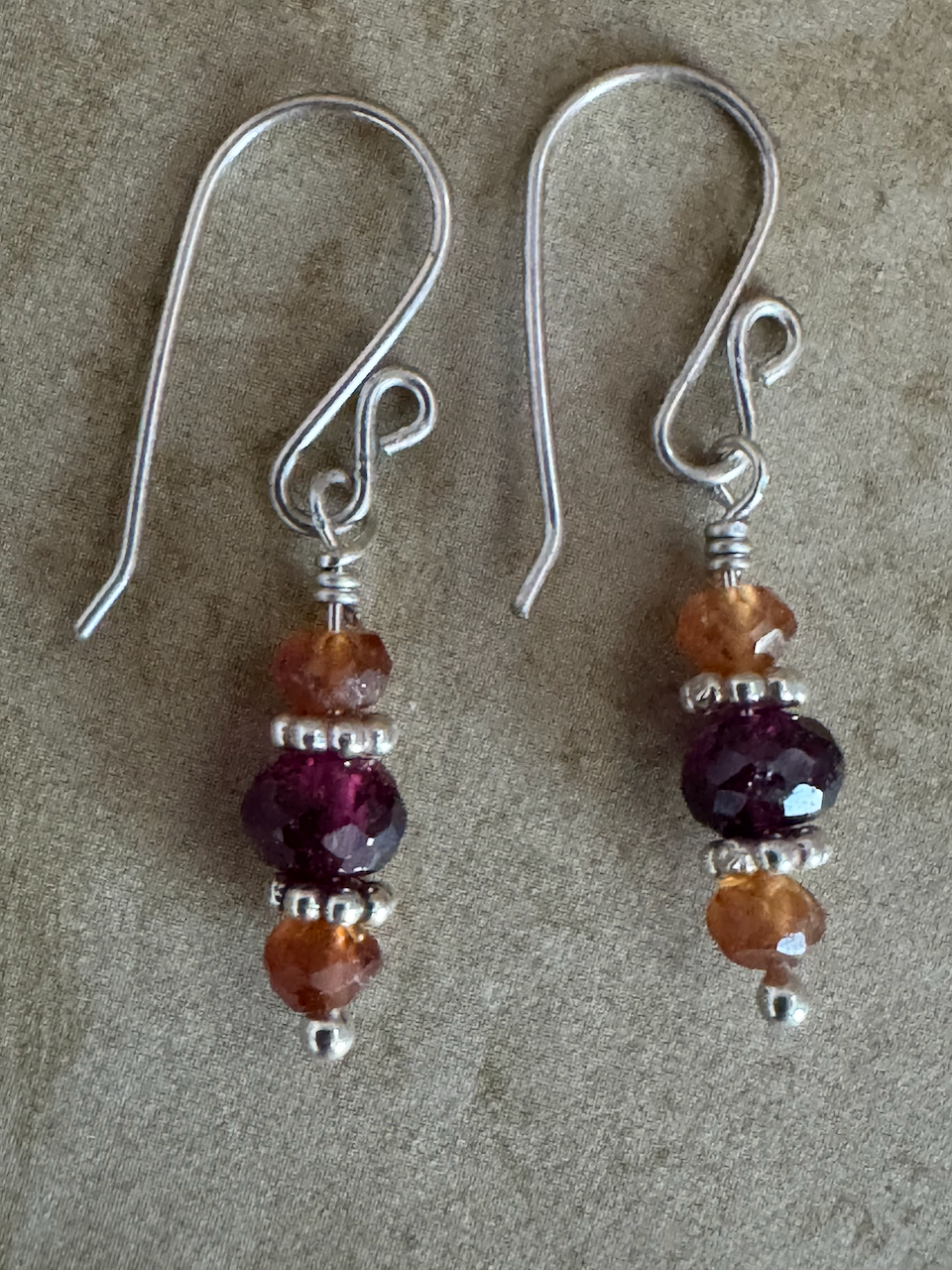 Sterling Silver Rhodolite and Hessonite Garnet Simple Drops