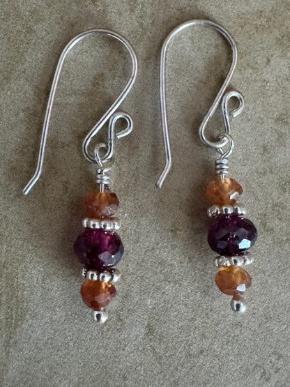 Sterling Silver Rhodolite and Hessonite Garnet Simple Drops