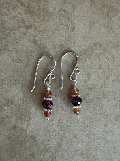 Sterling Silver Rhodolite and Hessonite Garnet Simple Drops