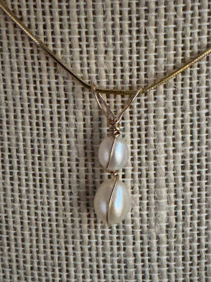 Yellow Gold-Filled Double Pearl Artisan Pendent