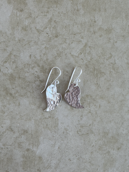 Fine and Sterling Silver Hammered Swirl Heart Drops