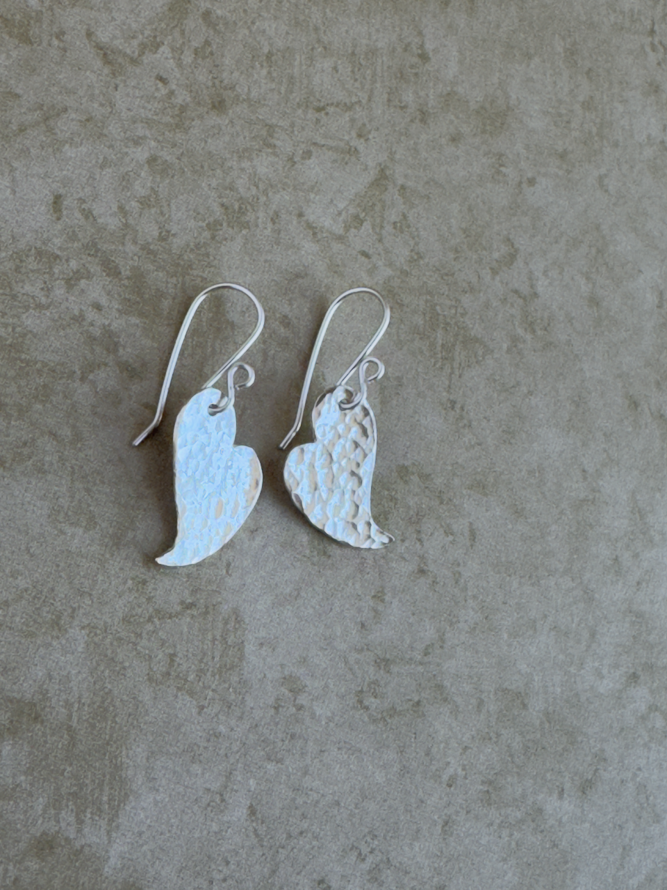 Fine and Sterling Silver Hammered Swirl Heart Drops