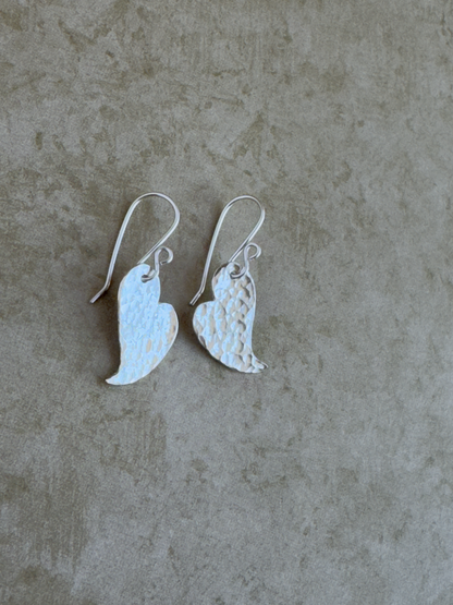 Fine and Sterling Silver Hammered Swirl Heart Drops