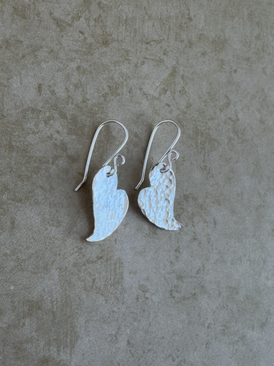 Fine and Sterling Silver Hammered Swirl Heart Drops
