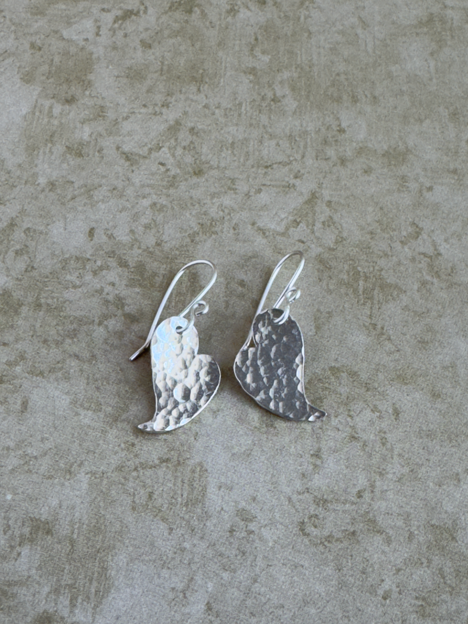 Fine and Sterling Silver Hammered Swirl Heart Drops