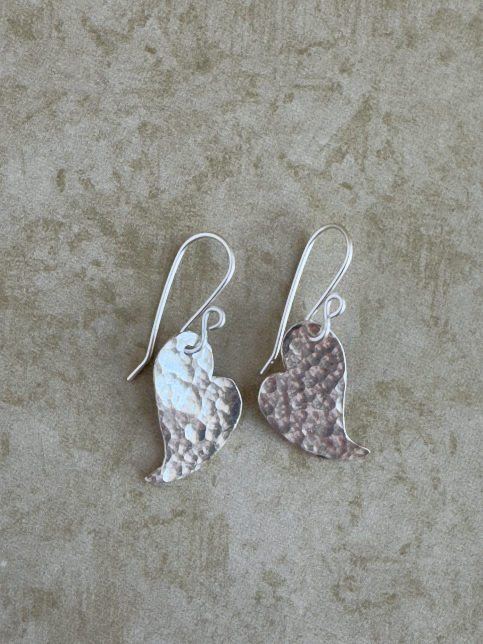 Fine and Sterling Silver Hammered Swirl Heart Drops
