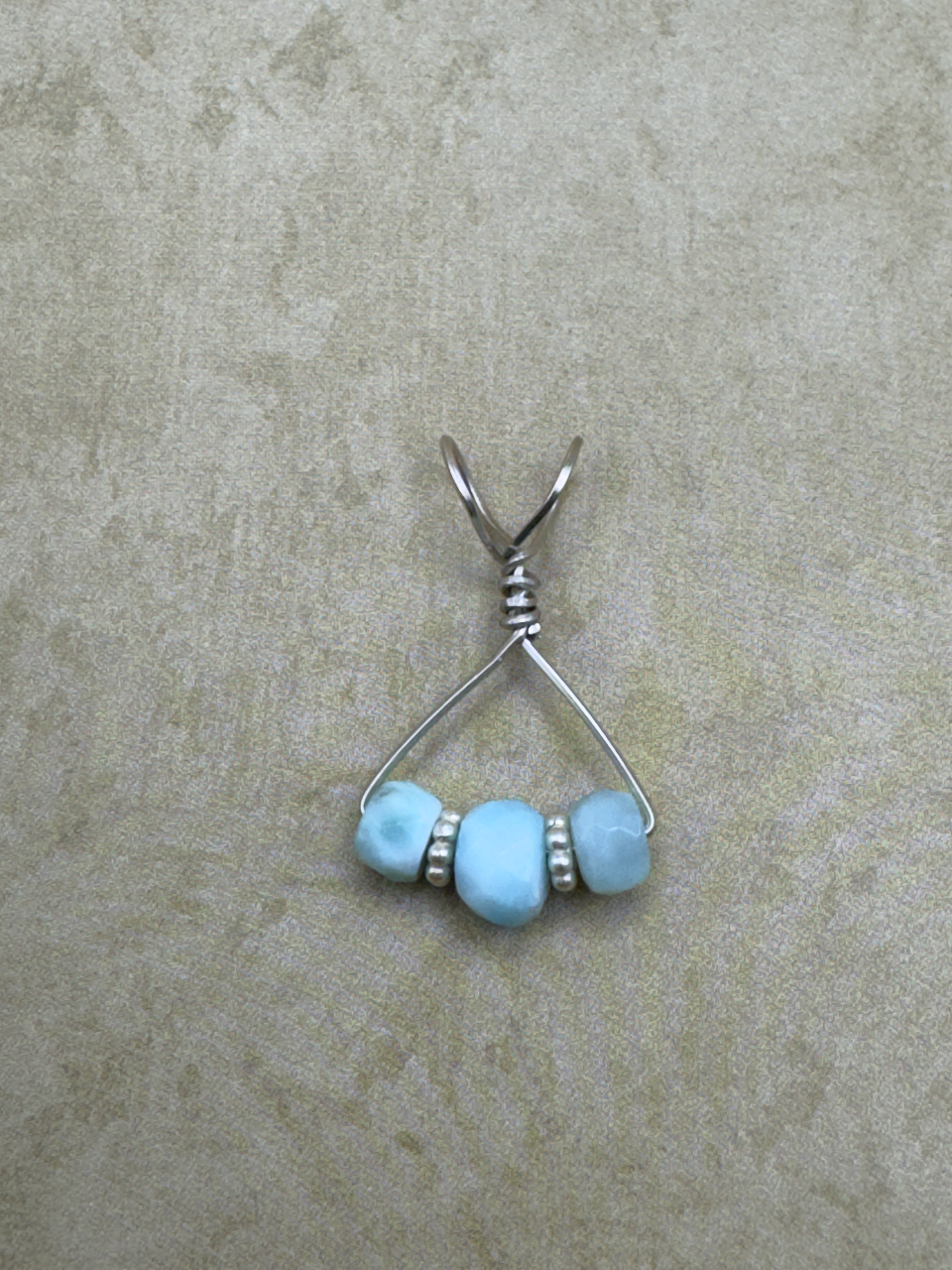 Sterling Silver Larimar 3 Stone Simple Pendent