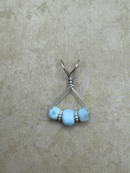 Sterling Silver Larimar 3 Stone Simple Pendent