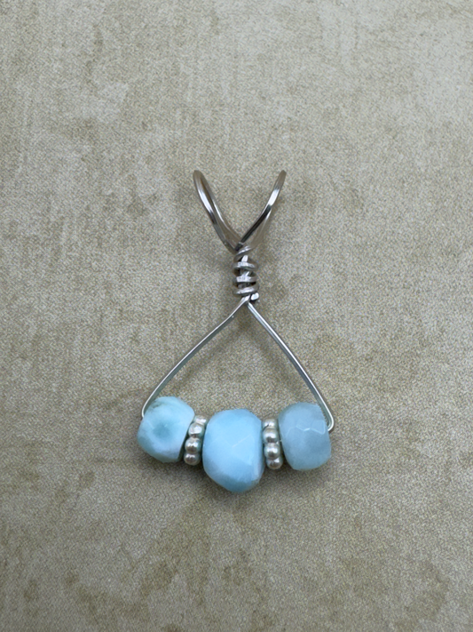 Sterling Silver Larimar 3 Stone Simple Pendent
