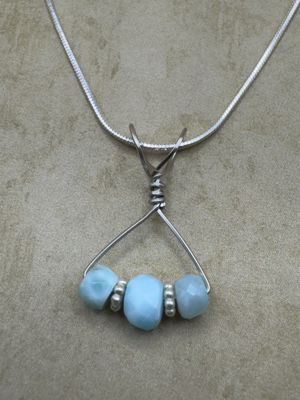 Sterling Silver Larimar 3 Stone Simple Pendent