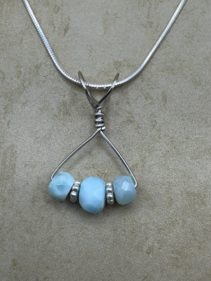 Sterling Silver Larimar 3 Stone Simple Pendent