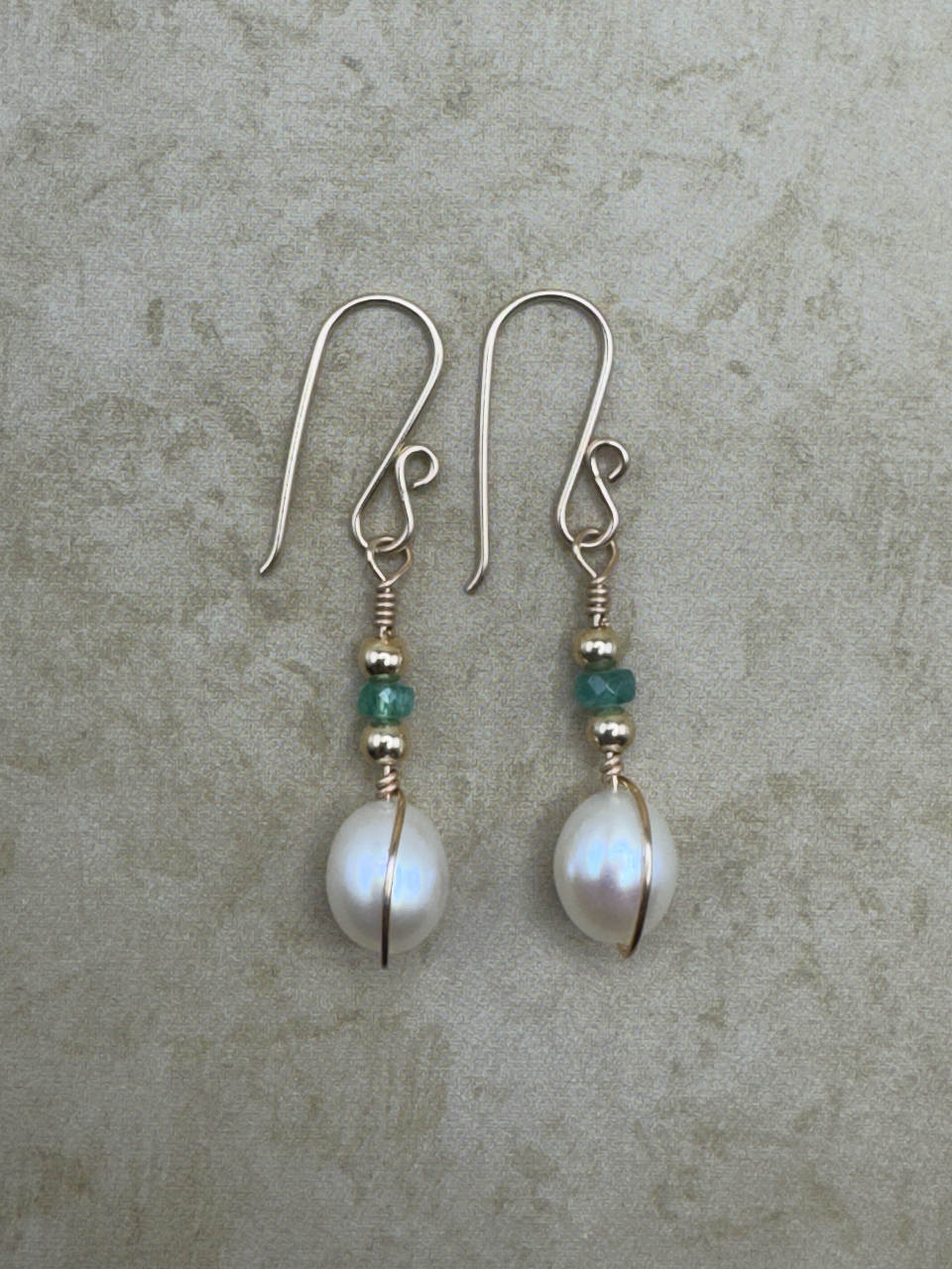 Gold-Filled Emerald Pearl Drop Earrings