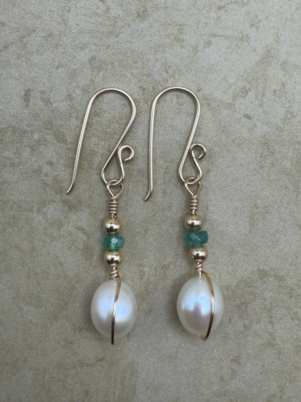Gold-Filled Emerald Pearl Drop Earrings