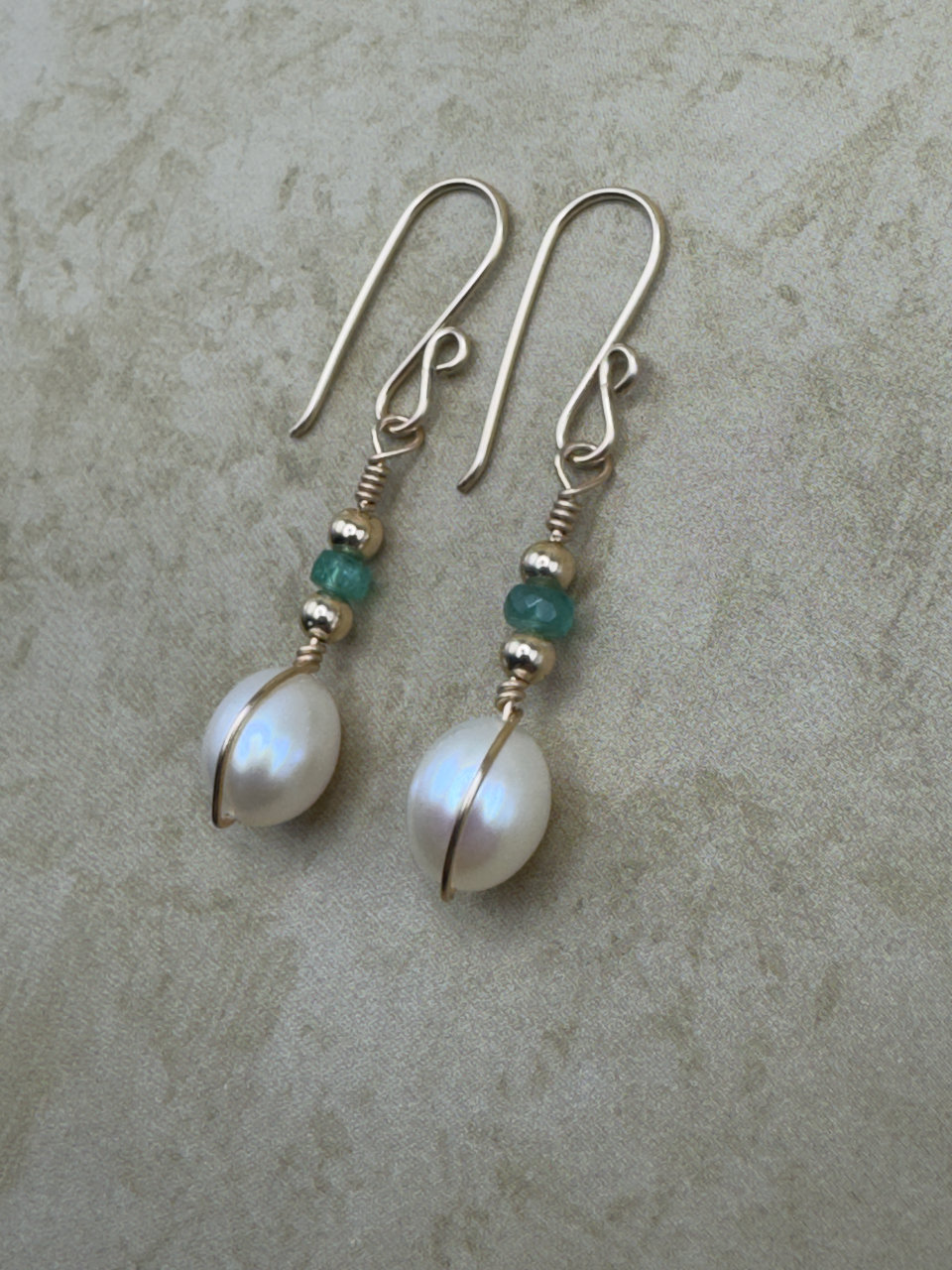 Gold-Filled Emerald Pearl Drop Earrings