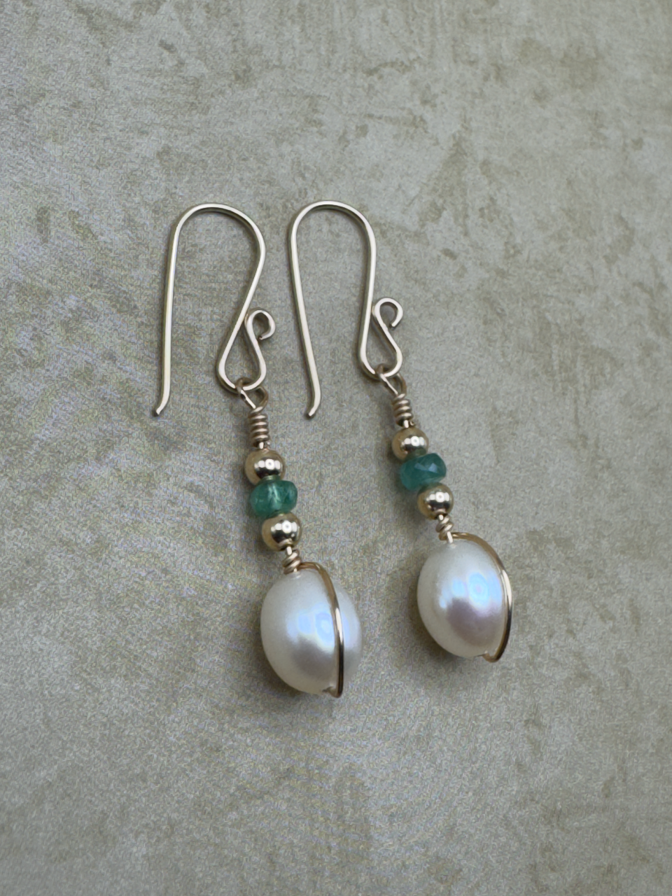 Gold-Filled Emerald Pearl Drop Earrings