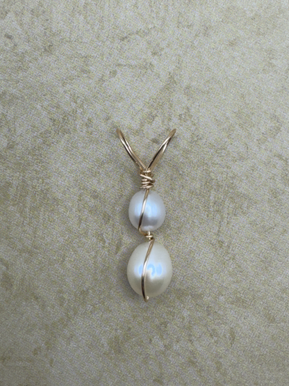 Yellow Gold-Filled Double Pearl Artisan Pendent