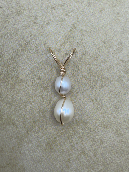 Yellow Gold-Filled Double Pearl Artisan Pendent