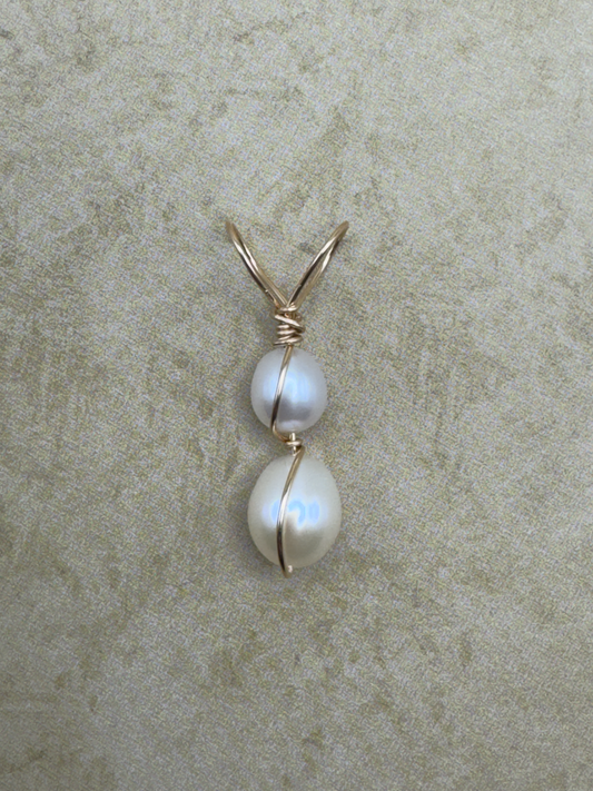 Yellow Gold-Filled Double Pearl Artisan Pendent
