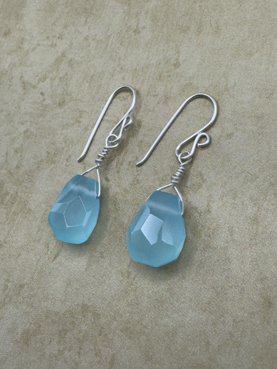 Sterling Silver Aqua Chalcedony Freeform Drop Earrings