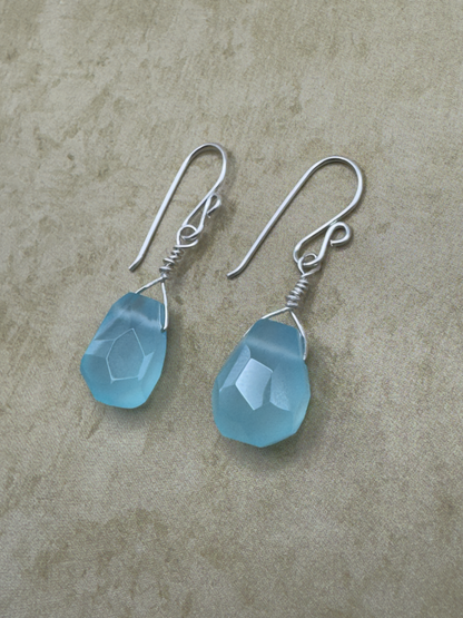 Sterling Silver Aqua Chalcedony Freeform Drop Earrings