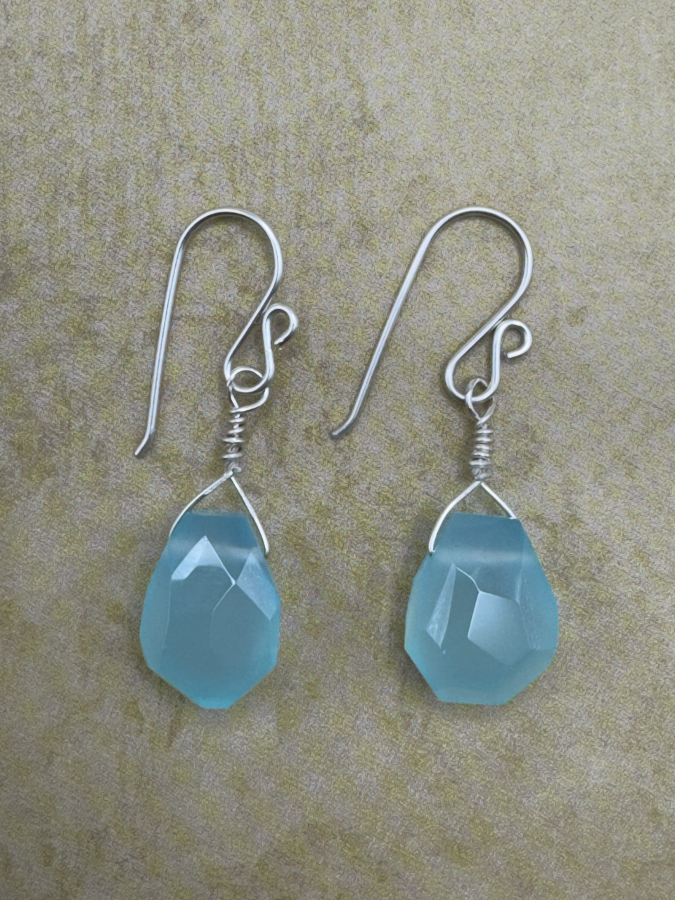 Sterling Silver Aqua Chalcedony Freeform Drop Earrings
