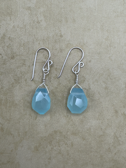 Sterling Silver Aqua Chalcedony Freeform Drop Earrings