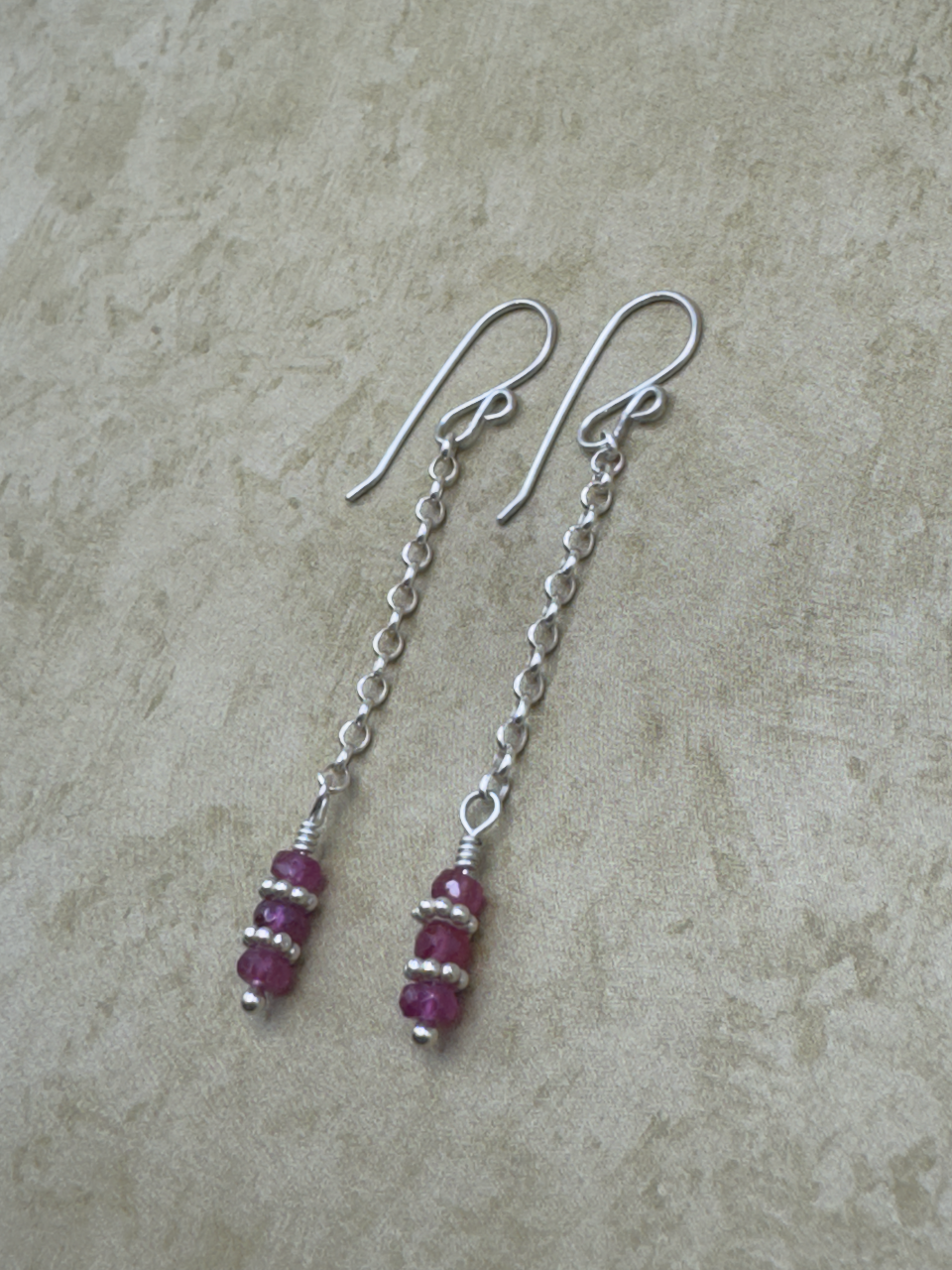 Sterling Silver Pink Sapphire Single Chain Dangles