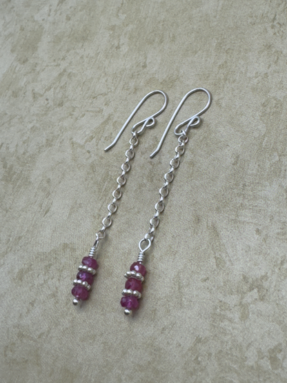 Sterling Silver Pink Sapphire Single Chain Dangles