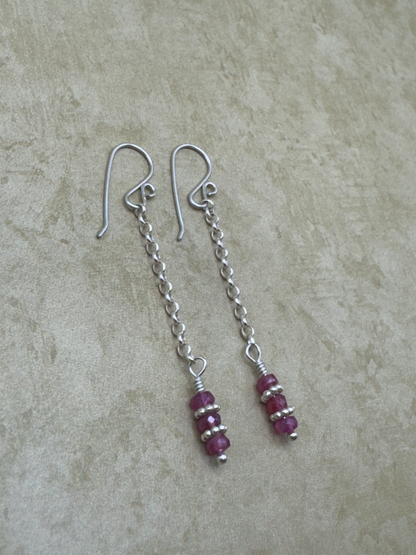 Sterling Silver Pink Sapphire Single Chain Dangles