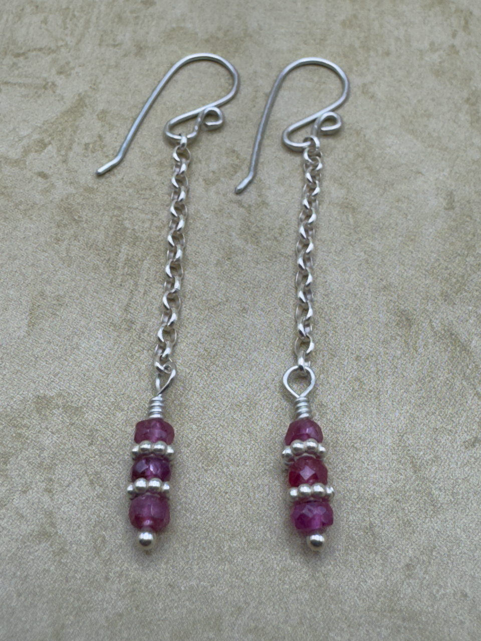 Sterling Silver Pink Sapphire Single Chain Dangles