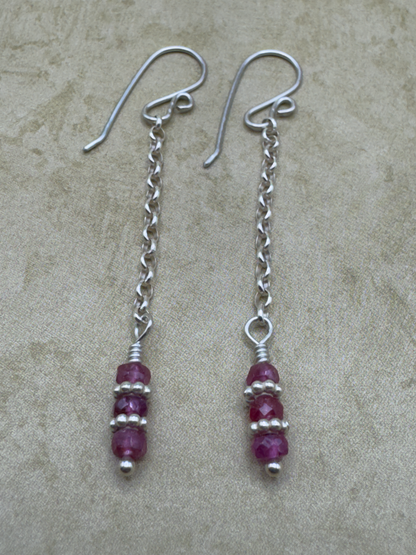 Sterling Silver Pink Sapphire Single Chain Dangles