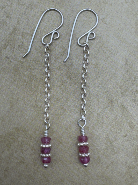 Sterling Silver Pink Sapphire Single Chain Dangles