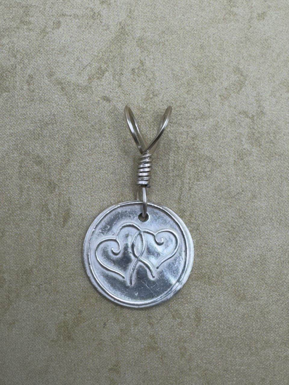 Fine Silver Double Heart Wax Seal Pendent