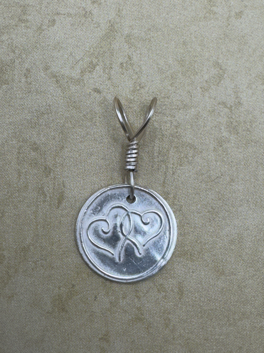 Fine Silver Double Heart Wax Seal Pendent