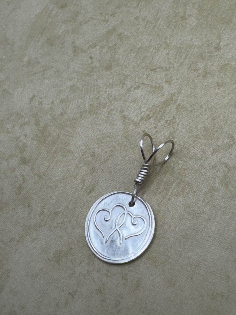Fine Silver Double Heart Wax Seal Pendent